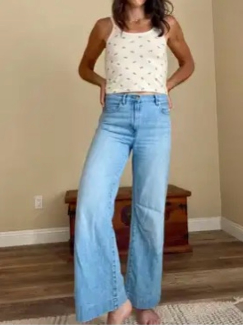 Everlane Womens 24 Blue The Summer Wide Leg High Rise Jeans Light Wash Denim